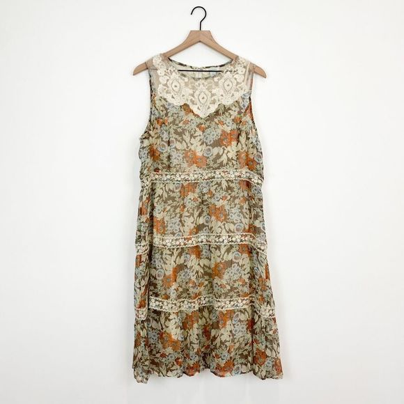 Sundance Dresses & Skirts - Sundance Sheer Floral Panel Lace Tiered Dress Embroidered Mesh Sleeveless Summer